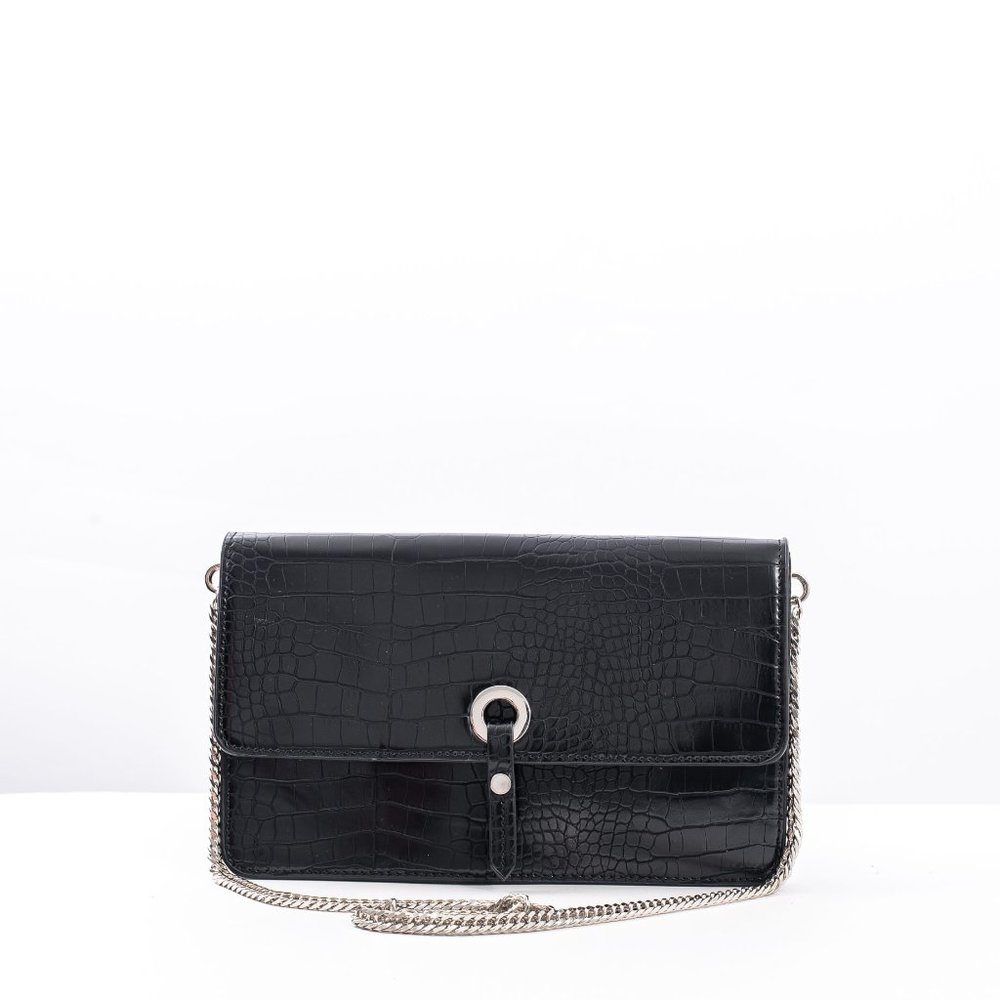 Zara Faux Croc Black Purse with Chain Strap